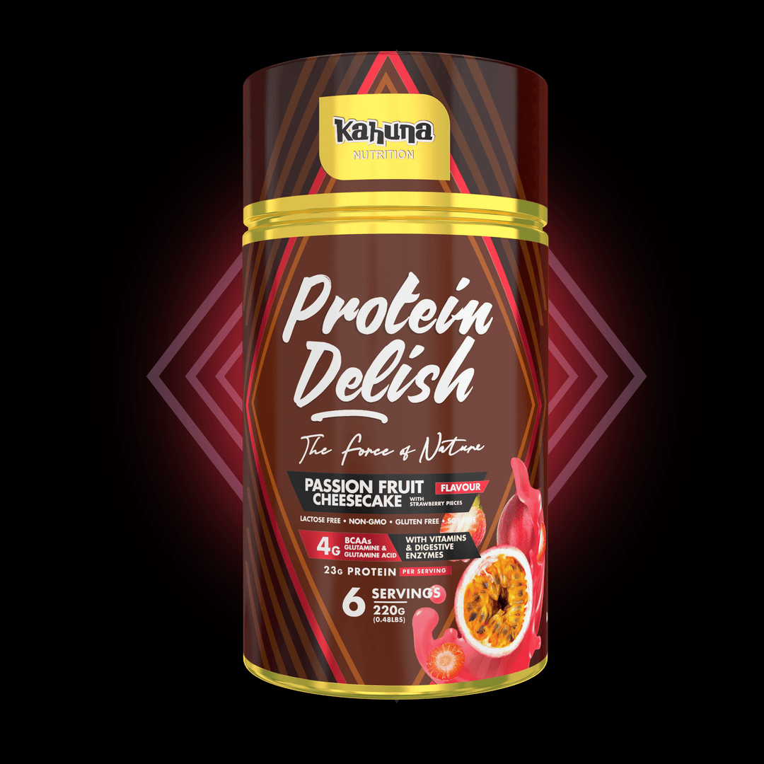 Best Tasting Protein powder, Protein Delish, Passion Fruit Cheesecake Flavour, front side 220g